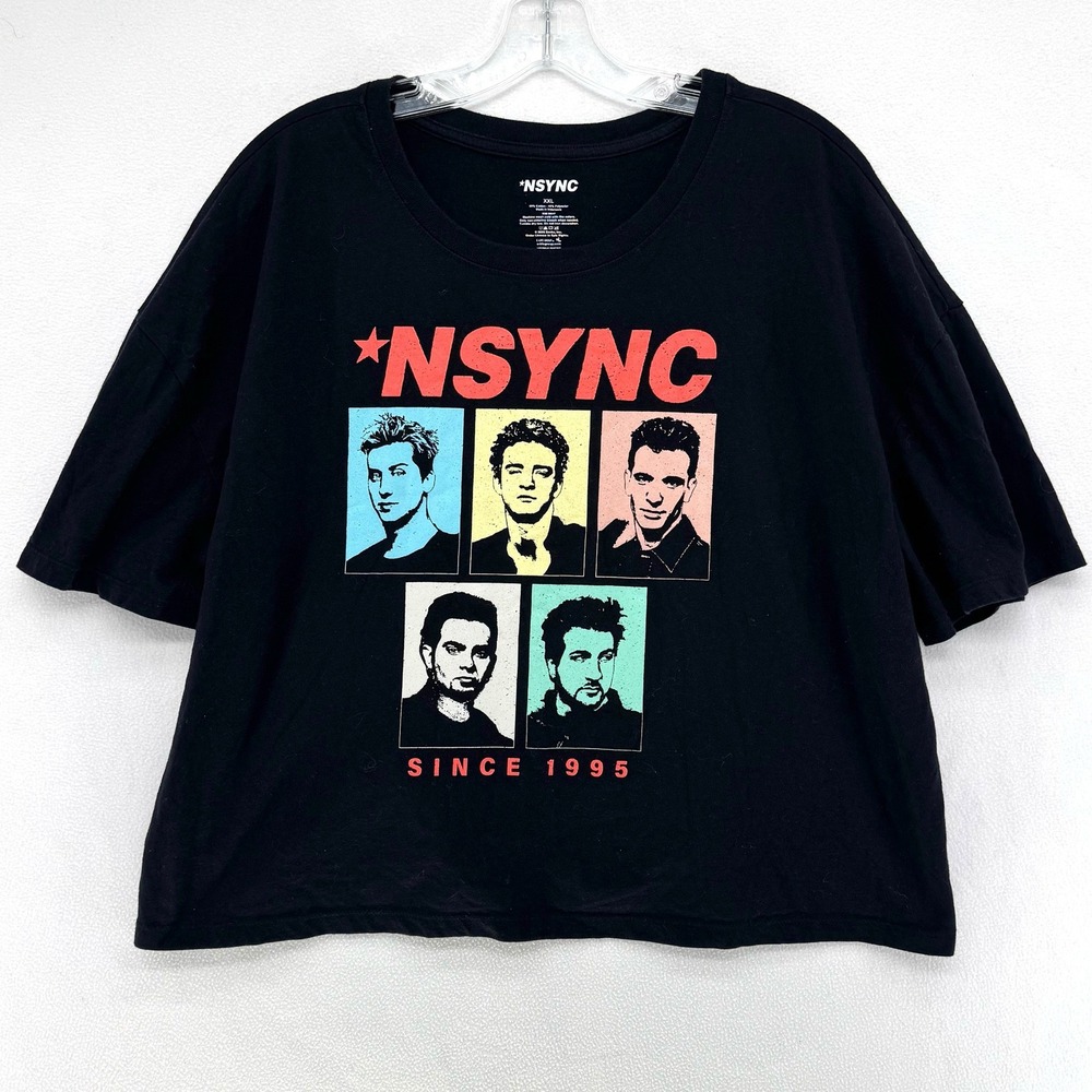 NSYNC Graphic Crop Top Womens XXL Black Short Sleeve 90s Boy Band Retro Tee